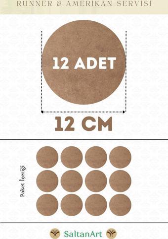 12 cm Çap 12 Adet Supla Amerikan Servis Runner MDF Duralit Magnet Altı Ahşap 3 mm (2,7 mm) Kalınlık