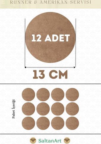 13 cm Çap 12 Adet Supla Amerikan Servis Runner MDF Duralit Magnet Altı Ahşap 3 mm (2,7 mm) Kalınlık