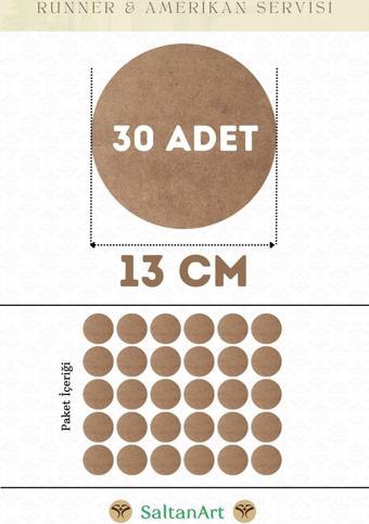 13 cm Çap 30 Adet Supla Amerikan Servis Runner MDF Duralit Magnet Altı Ahşap 3 mm (2,7 mm) Kalınlık