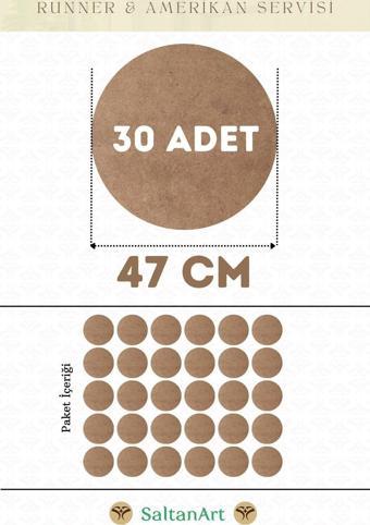 47 cm Çap 30 Adet Supla Amerikan Servis Runner MDF Duralit Magnet Altı Ahşap 3 mm (2,7 mm) Kalınlık