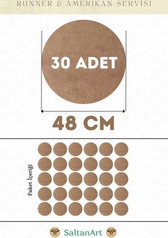 48 cm Çap 30 Adet Supla Amerikan Servis Runner MDF Duralit Magnet Altı Ahşap 3 mm (2,7 mm) Kalınlık