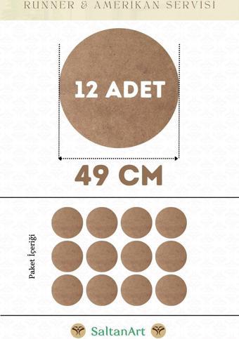 49 cm Çap 12 Adet Supla Amerikan Servis Runner MDF Duralit Magnet Altı Ahşap 3 mm (2,7 mm) Kalınlık