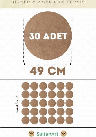 49 cm Çap 30 Adet Supla Amerikan Servis Runner MDF Duralit Magnet Altı Ahşap 3 mm (2,7 mm) Kalınlık