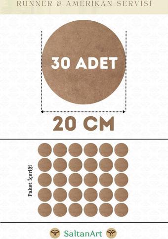 20 cm Çap 30 Adet Supla Amerikan Servis Runner MDF Duralit Magnet Altı Ahşap 3 mm (2,7 mm) Kalınlık