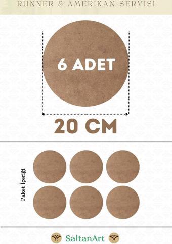 20 cm Çap 6 Adet Supla Amerikan Servis Runner MDF Duralit Magnet Altı Ahşap 3 mm (2,7 mm) Kalınlık