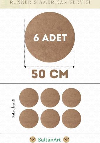 50 cm Çap 6 Adet Supla Amerikan Servis Runner MDF Duralit Magnet Altı Ahşap 3 mm (2,7 mm) Kalınlık