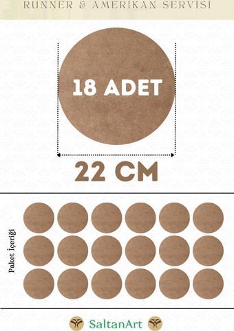 22 cm Çap 18 Adet Supla Amerikan Servis Runner MDF Duralit Magnet Altı Ahşap 3 mm (2,7 mm) Kalınlık