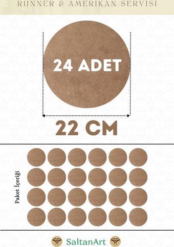 22 cm Çap 24 Adet Supla Amerikan Servis Runner MDF Duralit Magnet Altı Ahşap 3 mm (2,7 mm) Kalınlık