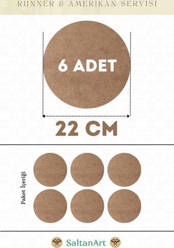 22 cm Çap 6 Adet Supla Amerikan Servis Runner MDF Duralit Magnet Altı Ahşap 3 mm (2,7 mm) Kalınlık