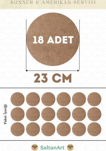 23 cm Çap 18 Adet Supla Amerikan Servis Runner MDF Duralit Magnet Altı Ahşap 3 mm (2,7 mm) Kalınlık