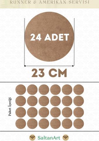 23 cm Çap 24 Adet Supla Amerikan Servis Runner MDF Duralit Magnet Altı Ahşap 3 mm (2,7 mm) Kalınlık