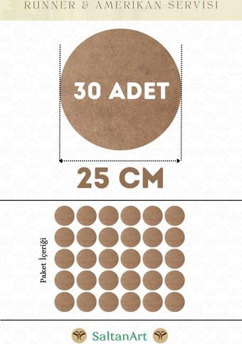 25 cm Çap 30 Adet Supla Amerikan Servis Runner MDF Duralit Magnet Altı Ahşap 3 mm (2,7 mm) Kalınlık