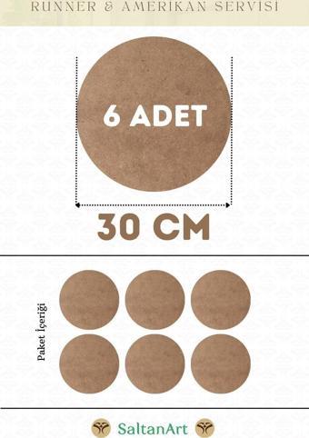 30 cm Çap 6 Adet Supla Amerikan Servis Runner MDF Duralit Magnet Altı Ahşap 3 mm (2,7 mm) Kalınlık