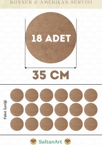 35 cm Çap 18 Adet Supla Amerikan Servis Runner MDF Duralit Magnet Altı Ahşap 3 mm (2,7 mm) Kalınlık