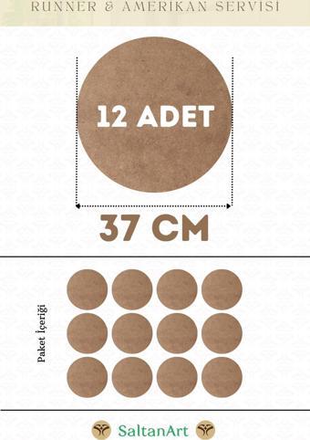 37 cm Çap 12 Adet Supla Amerikan Servis Runner MDF Duralit Magnet Altı Ahşap 3 mm (2,7 mm) Kalınlık