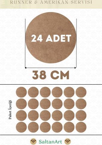 38 cm Çap 24 Adet Supla Amerikan Servis Runner MDF Duralit Magnet Altı Ahşap 3 mm (2,7 mm) Kalınlık