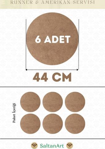 44 cm Çap 6 Adet Supla Amerikan Servis Runner MDF Duralit Magnet Altı Ahşap 3 mm (2,7 mm) Kalınlık