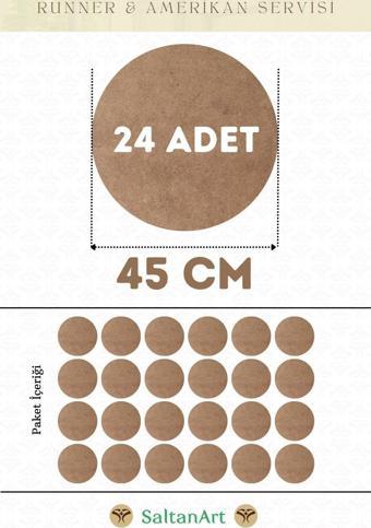 45 cm Çap 24 Adet Supla Amerikan Servis Runner MDF Duralit Magnet Altı Ahşap 3 mm (2,7 mm) Kalınlık