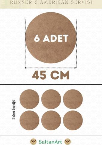 45 cm Çap 6 Adet Supla Amerikan Servis Runner MDF Duralit Magnet Altı Ahşap 3 mm (2,7 mm) Kalınlık