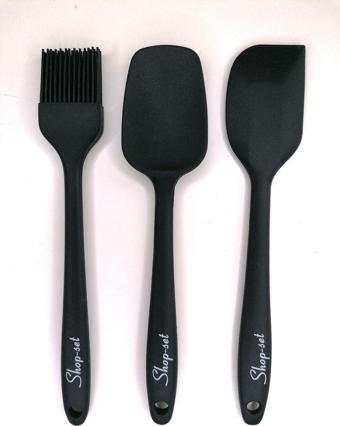 Shopset Isıya Dayanıklı Yanmaz Yapışmaz Silikon Spatula Seti 3 Parça - Siyah - 21 Cm