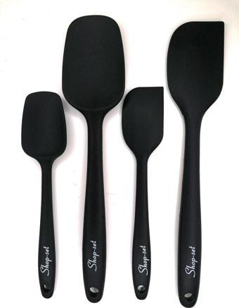 Shopset Isıya Dayanıklı Yanmaz Yapışmaz Silikon Spatula Seti 4 Parça - Siyah Takım