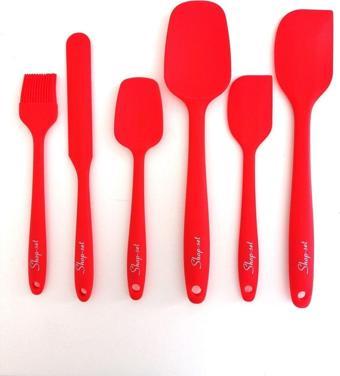 Shopset Isıya Dayanıklı Yanmaz Yapışmaz Silikon Spatula Seti 6 Parça -Kırmızı