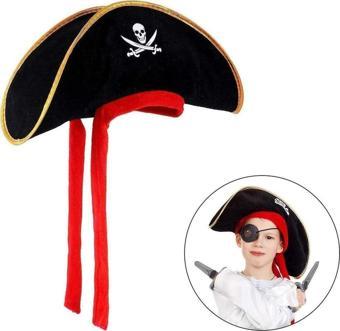 Mobgift Çocuk Boy Kadife Jack Sparrow Denizci Korsan Şapkası 45X16 Cm