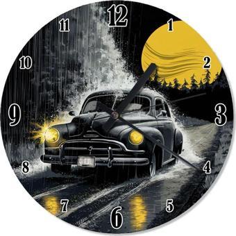 Ekart Gece Ve Klasik Siyah Araba Analog Duvar Saati