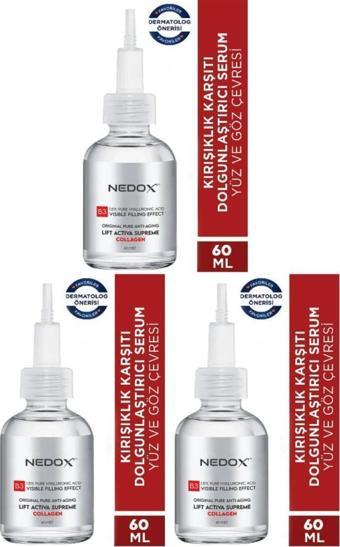 NEDOX 3 Adet Kırışıklık Karşıtı Dolgunlaştırıcı Botoks B3 Kolajen Serum 60 ml Ince Çizgi Sarkmalar