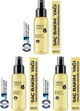 NEDOX 3 Adet Keratin Özlü Onarıcı E Vitaminli Saç Bakım Yağı 100 ml