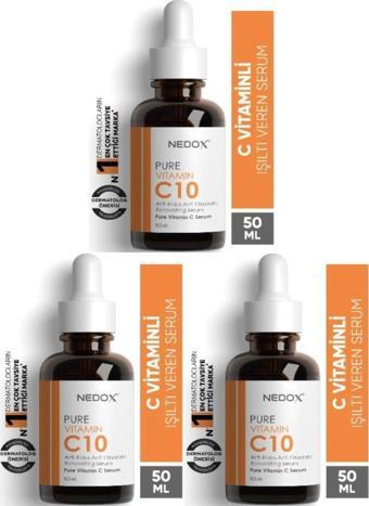 NEDOX 3 Adet Saf Vitamin C10 Serum 50 ml - Işıltı Veren Serum 50 ml