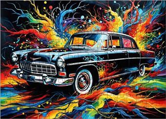 Ekart Ahşap Mdf Puzzle Yapboz Retro Siyah Araba 255 Parça 35 x 50 cm