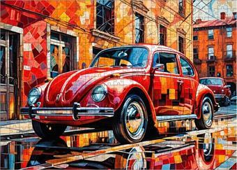 Ekart Ahşap Mdf Puzzle Yapboz Kırmızı Retro Kaplumbağa Araba 500 Parça 50 x 70 cm
