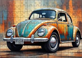 Ekart Ahşap Mdf Puzzle Yapboz Retro Kaplumbağa Araba 120 Parça 25 x 35 cm