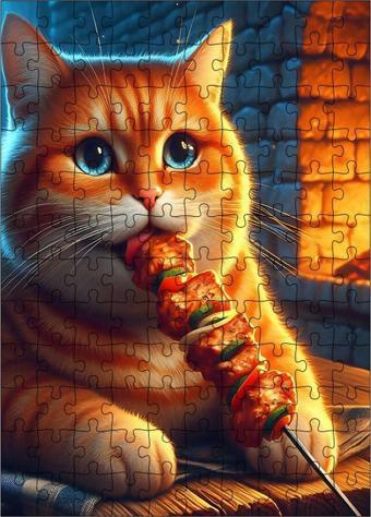 Ekart Ahşap Mdf Puzzle Yapboz Şiş Kebap Yiyen Kedi 120 Parça 25 x 35 cm