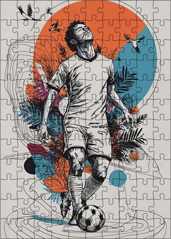 Ekart Ahşap Mdf Puzzle Yapboz Futbolcu Futbol Temalı 120 Parça 25 x 35 cm