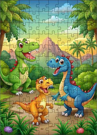 Ekart Ahşap Mdf Puzzle Yapboz Ormandaki Dinozorlar 120 Parça 25 x 35 cm