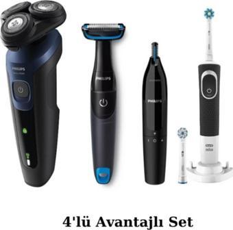 Elektronik Damat Bohçası 4'lü Set - Tıraş Makinesi-Banyo Vücut Bakım-Kulak/Burun-Şarjlı Diş Fırçası