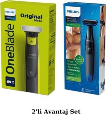 Philips QP2724/10 OneBlade Yüz Şekillendirici - BG1024 Banyo Vücut Tıraş Makinesi Islak/Kuru 2li Ava