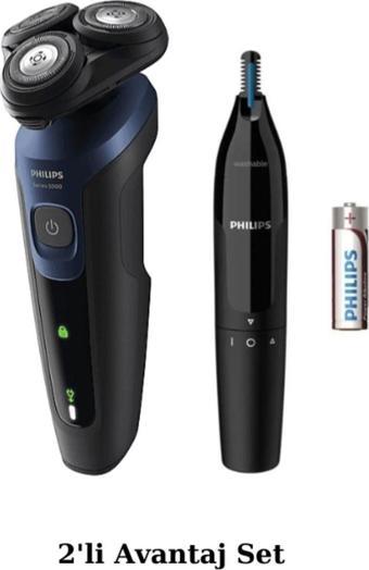 Philips S5445 Islak/kuru Sinek Kaydı Tıraş - Kulak-Burun Tüy Kesme Makinesi 2'li Avantaj Set