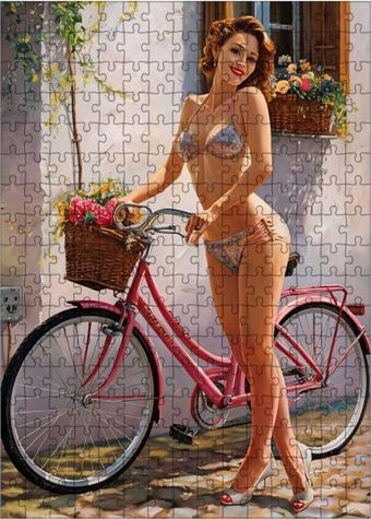 Ekart Ahşap Mdf Puzzle Yapboz Sahip  Kasabası Ve Pembe Bisiklet 255 Parça 35 x 50 cm