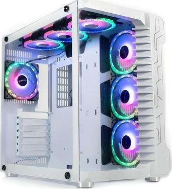 SNT Luobin III Midi Tower Atx Akvaryum 7x Argb Fan Uzaktan Kumanda Kontroller Beyaz Gaming Kasa ( Power Yok )