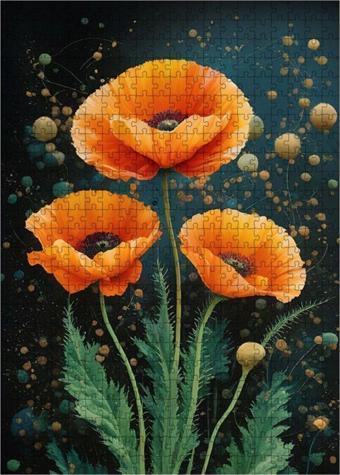 Ekart Ahşap Mdf Puzzle Yapboz Turuncu Gelincik Çiçekleri 500 Parça 50 x 70 cm