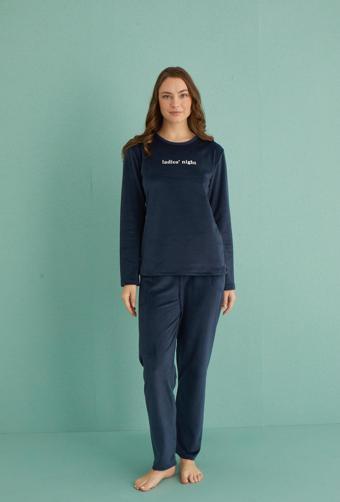 Gd Goldoremi 13166-11 Kadın Ladies Night Kadife Uzun Kol Pijama Takım