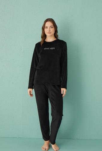 Gd Goldoremi 13166-17 Kadın Slient Night Kadife Uzun Kol Pijama Takım