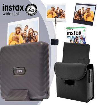 Instax Wide Link Gri Yazıcı 10lu Film Deri Kılıf Albüm Pleksi Çerçeve ve Kıskaçlı Stand