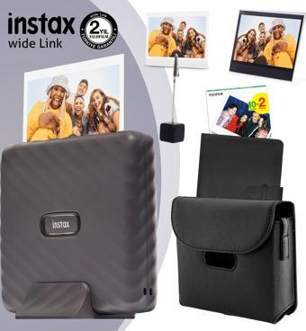 Instax Wide Link Gri Yazıcı 20li Film Deri Kılıf Albüm Pleksi Çerçeve ve Kıskaçlı Stand