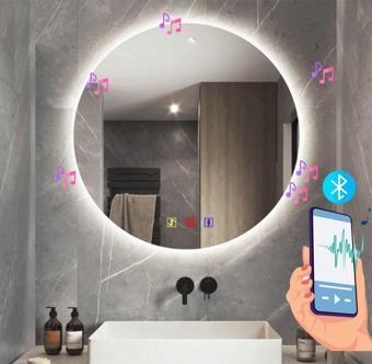 60 cm (çap) Bluetoothlu Buğu Çözücülü Dokunmatik Işıklı Ledli Yuvarlak Banyo Aynası