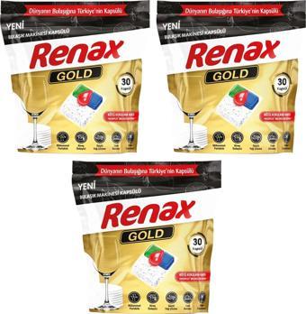 Renax Gold Bulaşık Makinesi Kapsülü Hepsi Bir Arada 30 lu x 3 Adet (90 Kapsül)