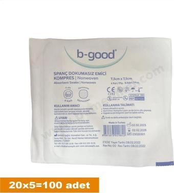 B-Good 7,5x7,5 cm Steril Spanç Gaz Kompres Nonwoven (5x20) -100 adet - Kutusuzdur